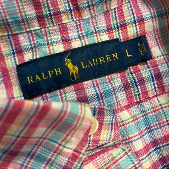 Ralph Lauren Polo Men's Long Sleeve Button Front Shirt Size L Pink Muliti Plaid - Picture 2 of 7